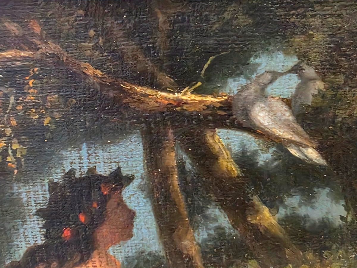 Oil Painting: “nymph Contemplating A Pair Of Birds,” French School, 19th Century-photo-1