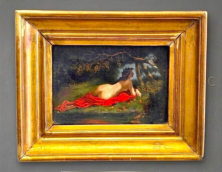 Oil Painting: “nymph Contemplating A Pair Of Birds,” French School, 19th Century