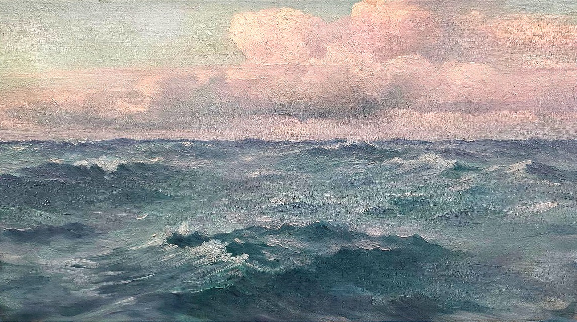 Painting: "seascape In Rough Weather," Oil On Canvas, Circa 1900 ​-photo-2