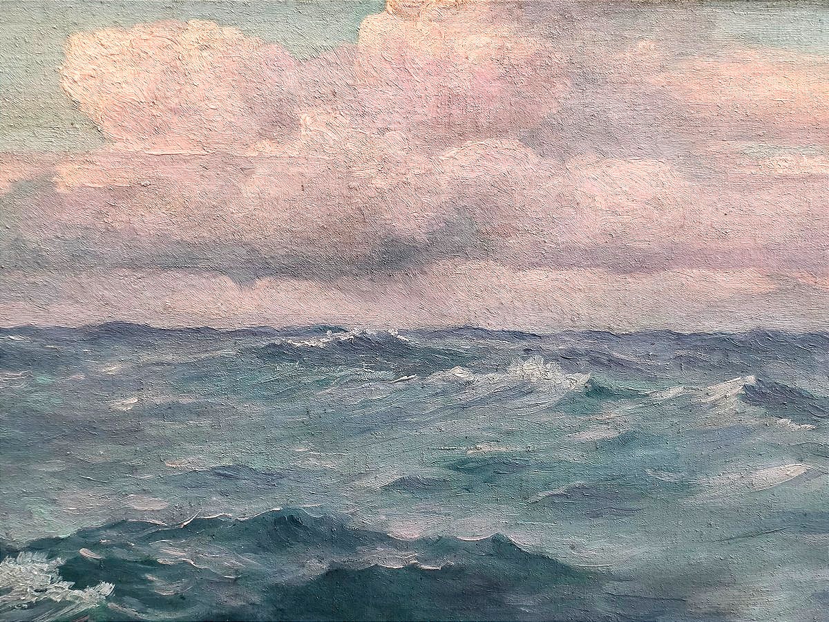 Painting: "seascape In Rough Weather," Oil On Canvas, Circa 1900 ​-photo-4