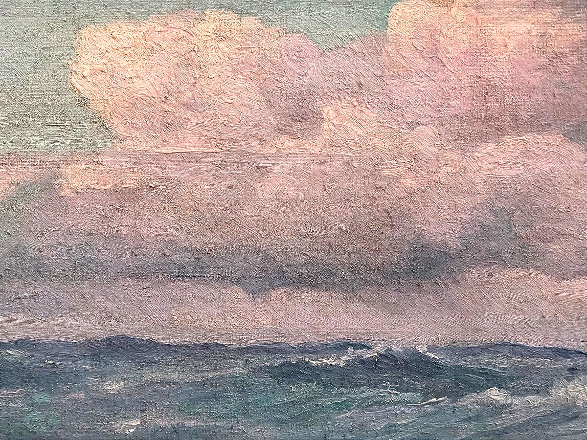 Painting: "seascape In Rough Weather," Oil On Canvas, Circa 1900 ​-photo-1