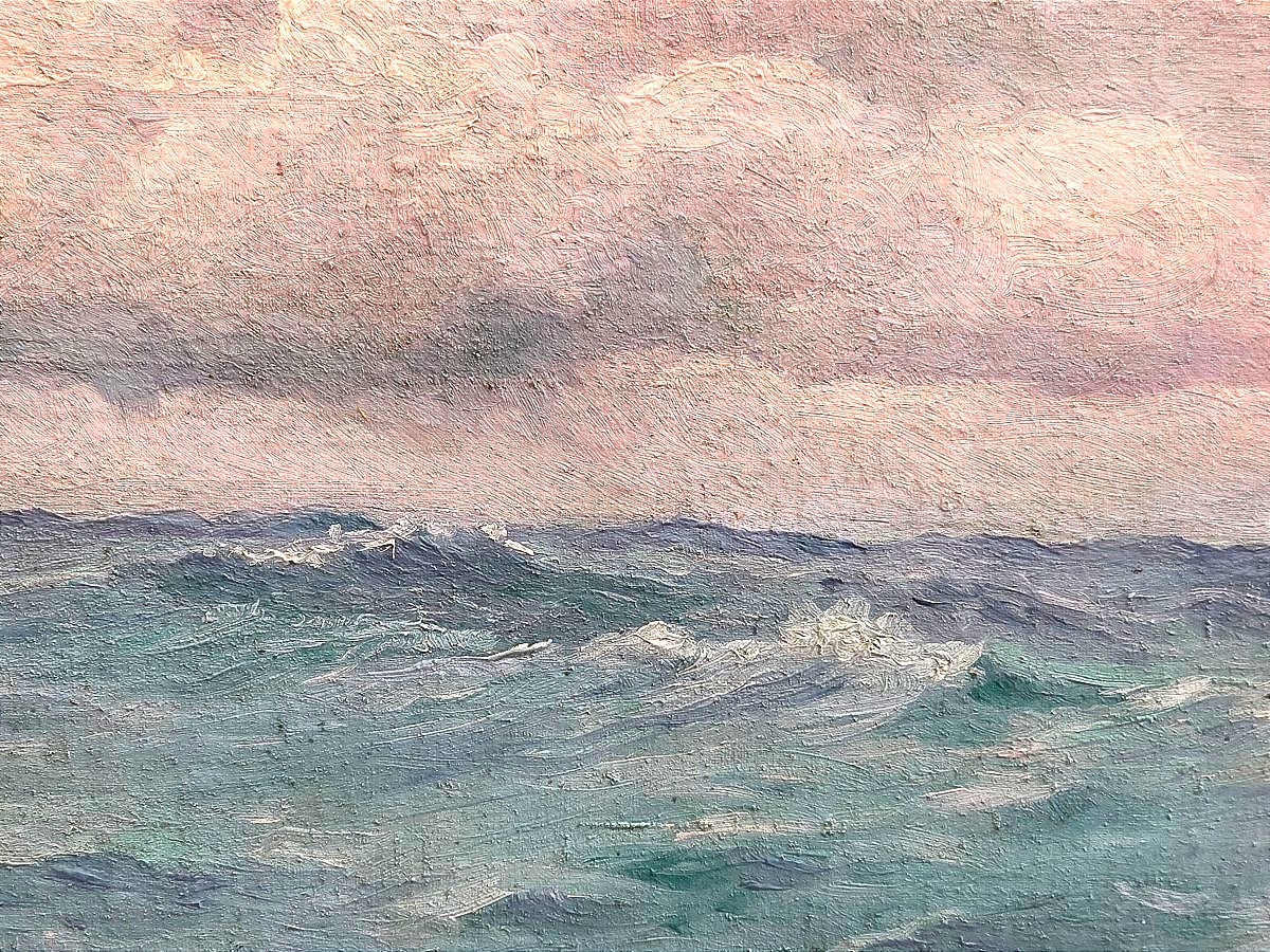 Painting: "seascape In Rough Weather," Oil On Canvas, Circa 1900 ​-photo-2