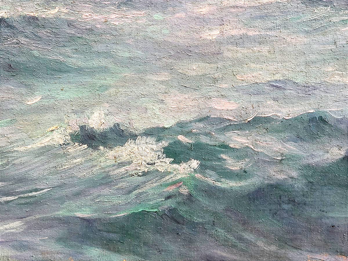 Painting: "seascape In Rough Weather," Oil On Canvas, Circa 1900 ​-photo-3