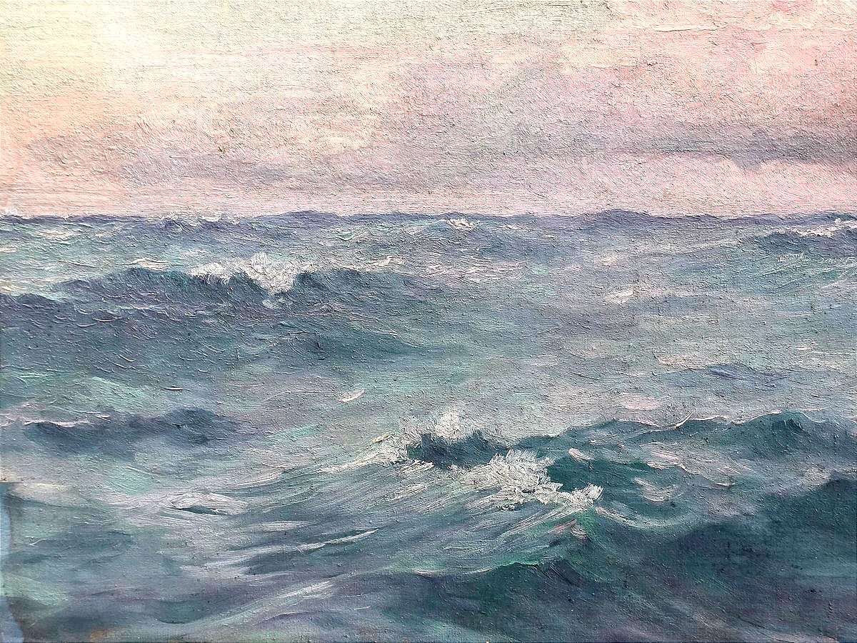 Painting: "seascape In Rough Weather," Oil On Canvas, Circa 1900 ​-photo-4