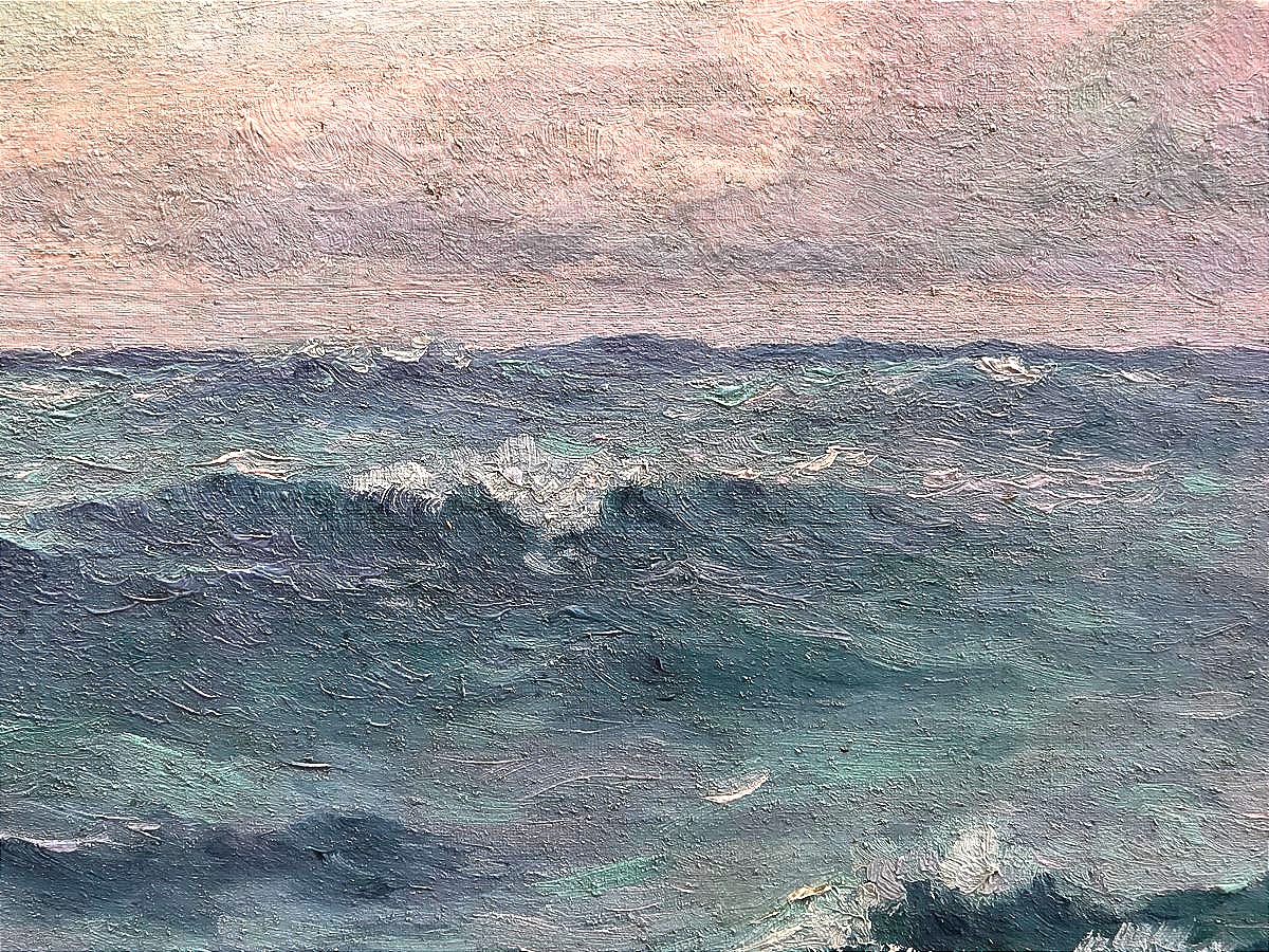 Painting: "seascape In Rough Weather," Oil On Canvas, Circa 1900 ​-photo-5