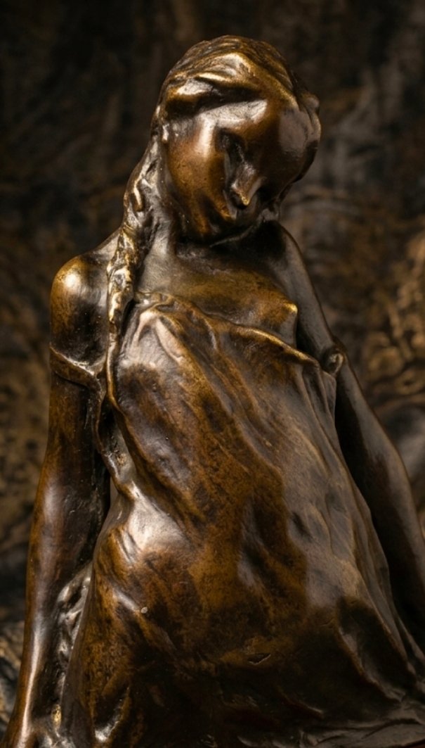 René BRISTOL (1888-1934) — La Fillette en chemise ​Statue figurative en bronze à patine brune -photo-2