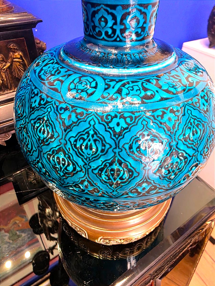 ​Lampe de table de style Persan / Iznik signée Théodore Deck (1823–1891) ​-photo-3