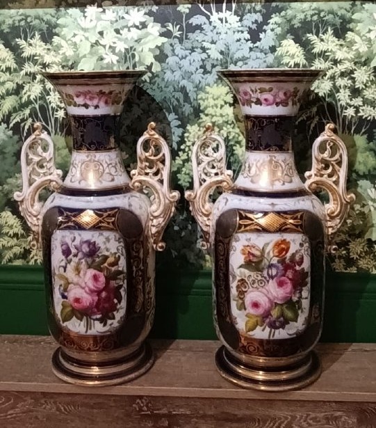  importante paire de vases en porcelaine de la Manufacture de Valentine XIXème-photo-2