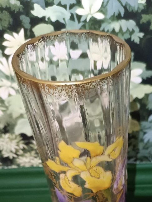 Pair Of Art Nouveau Enamel Vases With Irises, Manufacture De Montjoye (legras)-photo-4