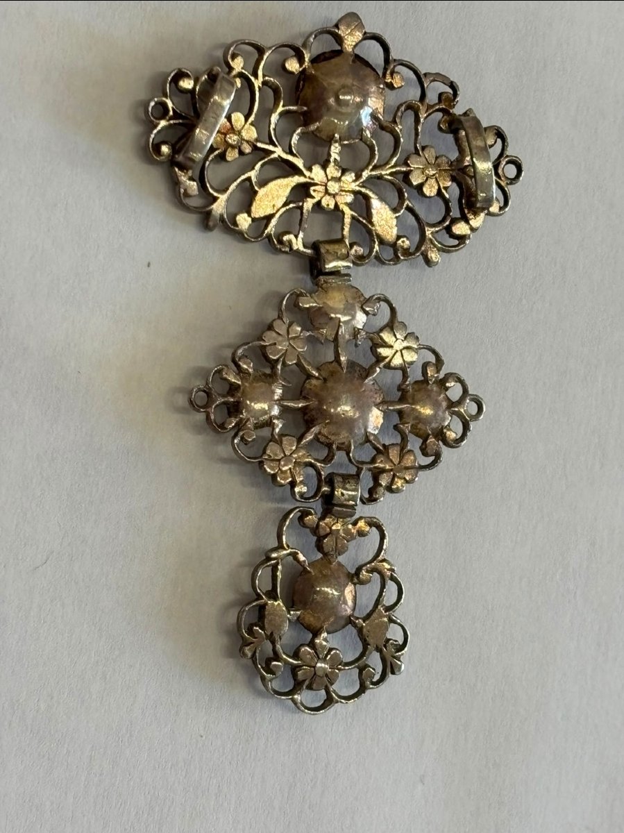 Croix Flamande en Or Argent et Diamants Tailled en Rose XIXe Siècle -photo-2
