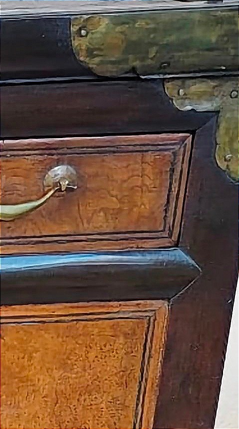 Cabinet de Mariage en Loupe d'Orme et Laiton Chine époque XIXe Siècle ​-photo-1