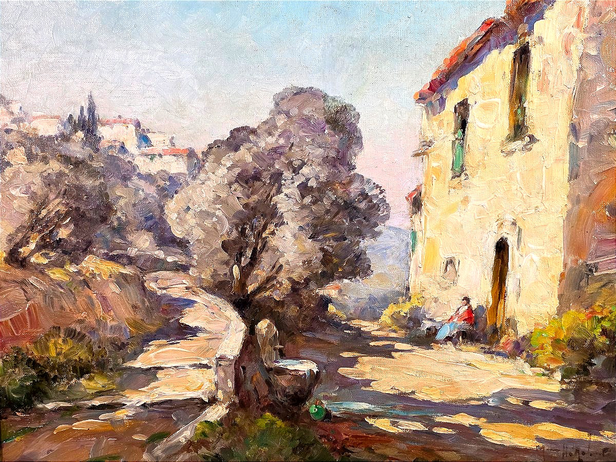Marius HUBERT-ROBERT (1885-1966) paysage provençal animé-photo-4