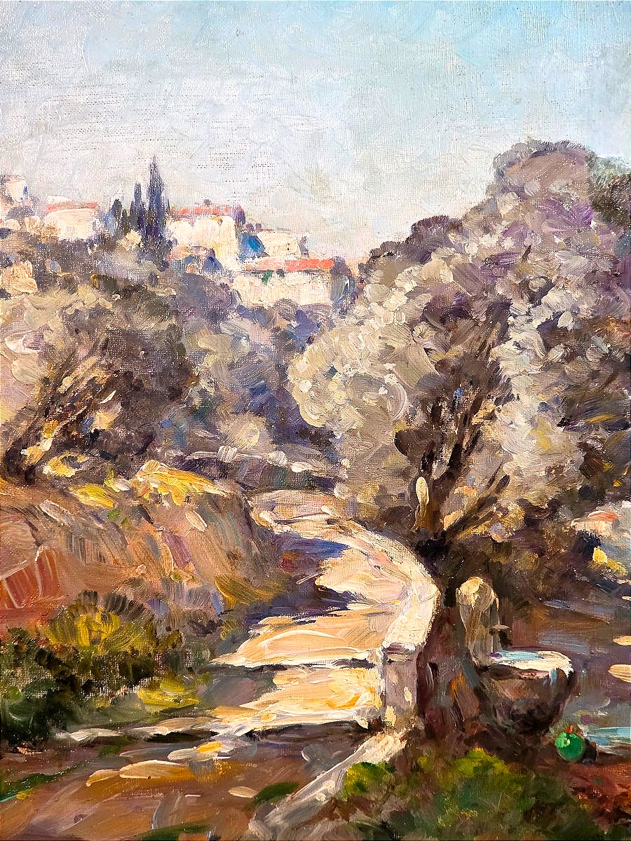 Marius HUBERT-ROBERT (1885-1966) paysage provençal animé-photo-3