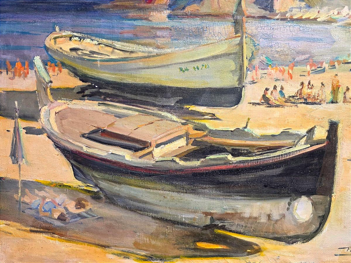 Pierre BOUDET (1915-2011) – Barques sur la plage à Tossa de Mar Côte Méditerranéenne-photo-4