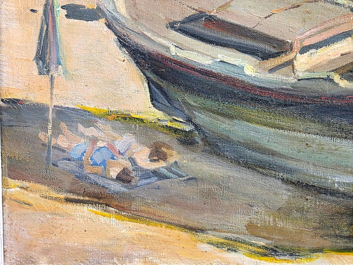 Pierre BOUDET (1915-2011) – Barques sur la plage à Tossa de Mar Côte Méditerranéenne-photo-2