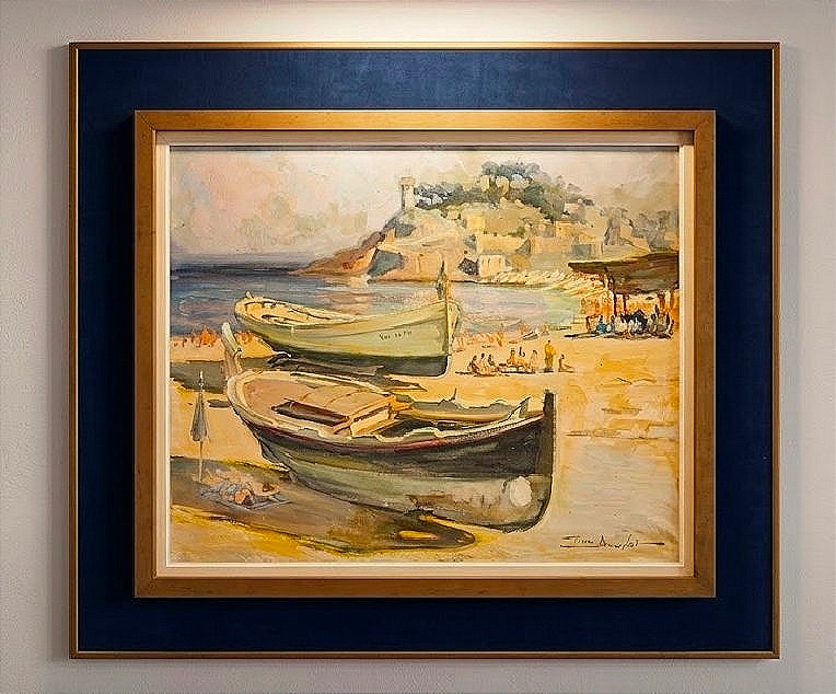 Pierre BOUDET (1915-2011) – Barques sur la plage à Tossa de Mar Côte Méditerranéenne