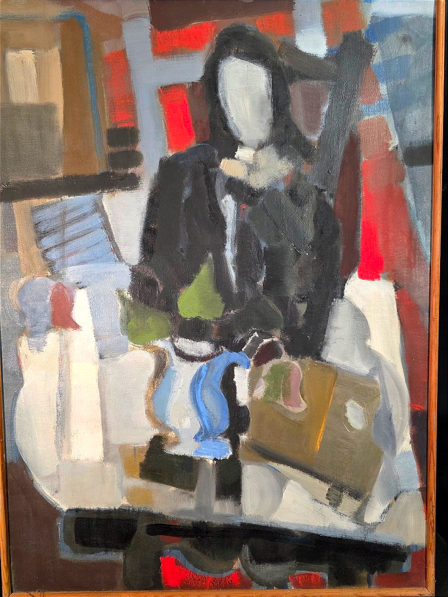 Oil Painting *woman Having Breakfast*, Paris School, By Pierre Vachin (1907–1988)-photo-3