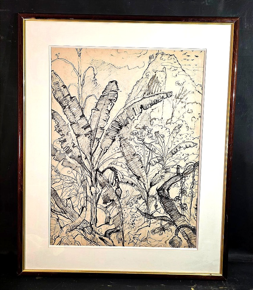 Paul HANNAUX (1897-1954) - Rare Dessin à l'Encre : Paysage du Brésil, les Bananiers ​-photo-4