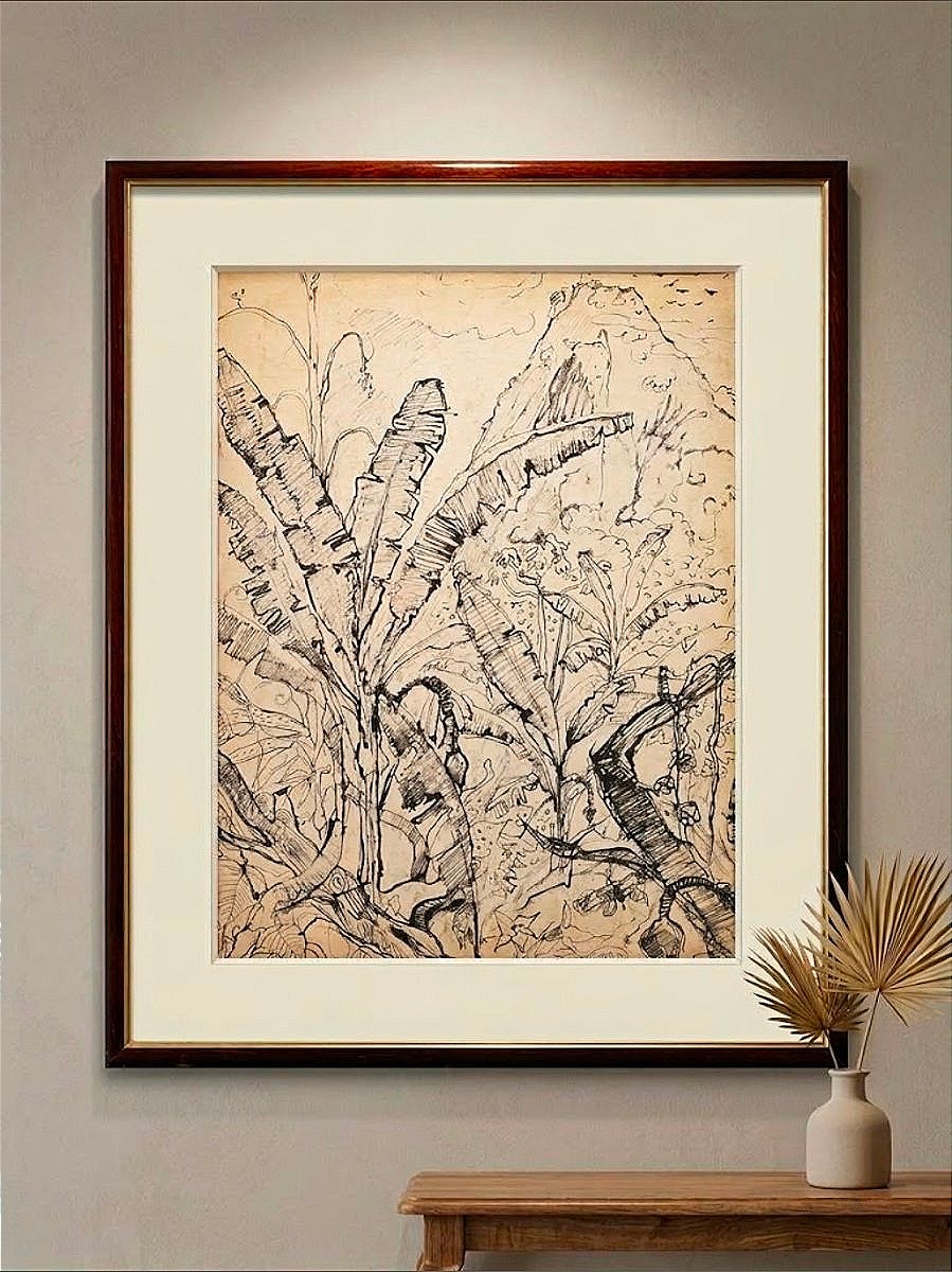 Paul HANNAUX (1897-1954) - Rare Dessin à l'Encre : Paysage du Brésil, les Bananiers ​