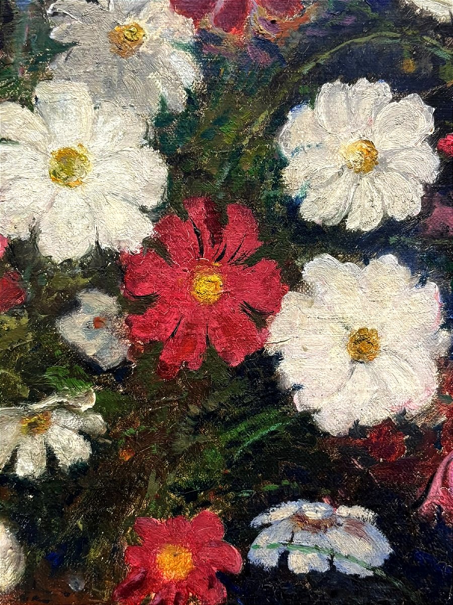 Charles CHARDAR (1885-1969) – Bouquet de cosmos dans un vase en céramique 1948 -photo-1