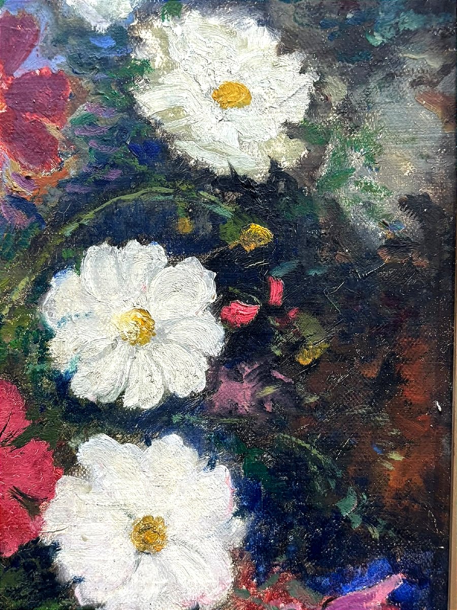 Charles CHARDAR (1885-1969) – Bouquet de cosmos dans un vase en céramique 1948 -photo-2