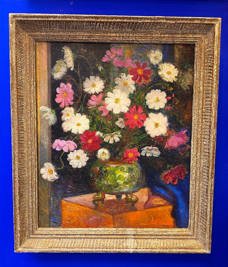 Charles CHARDAR (1885-1969) – Bouquet de cosmos dans un vase en céramique 1948 