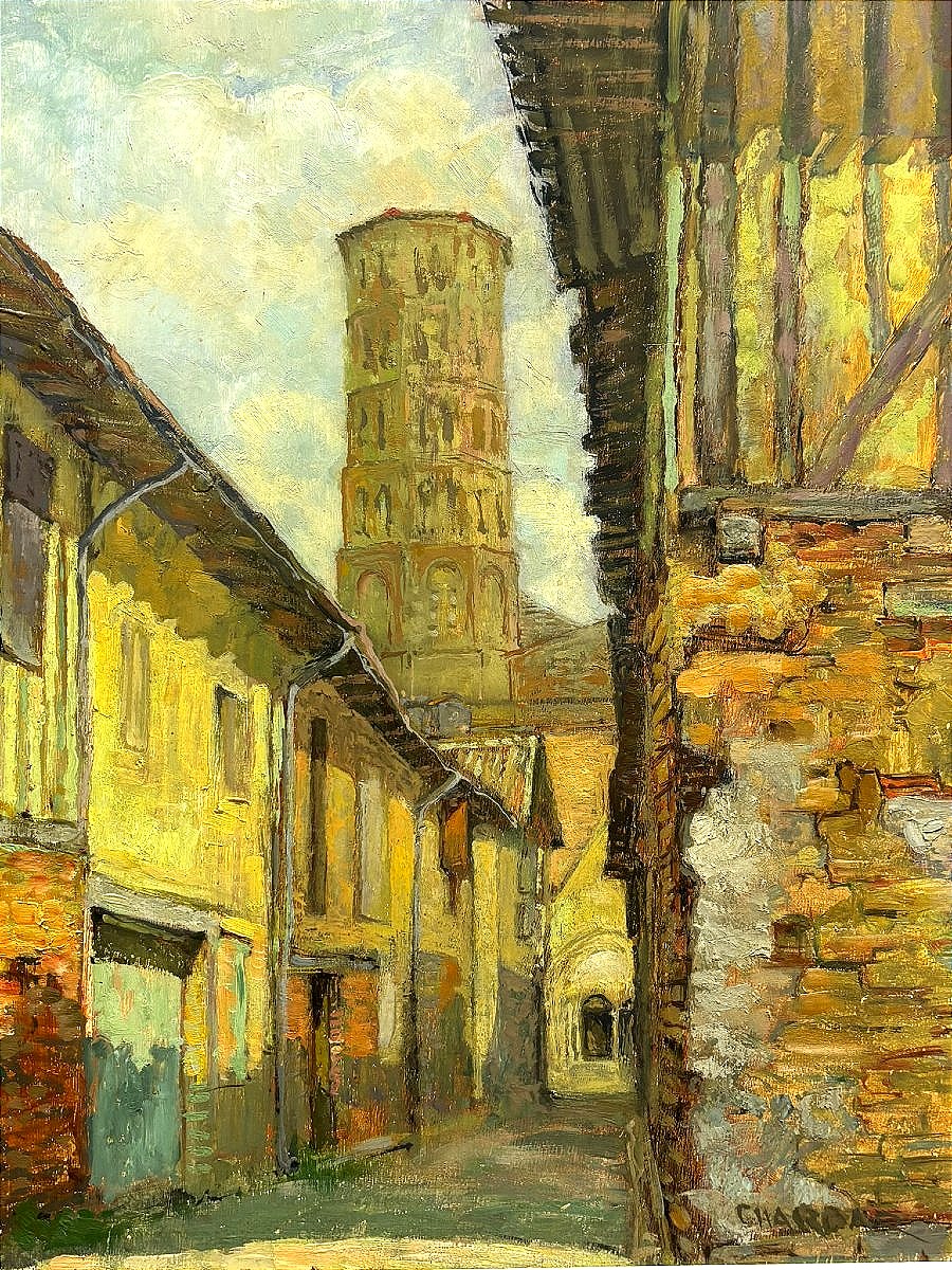 Charles Chardar (1885-1969) - View Of Medieval Alley And Roman Bell Tower In Occitania -photo-3
