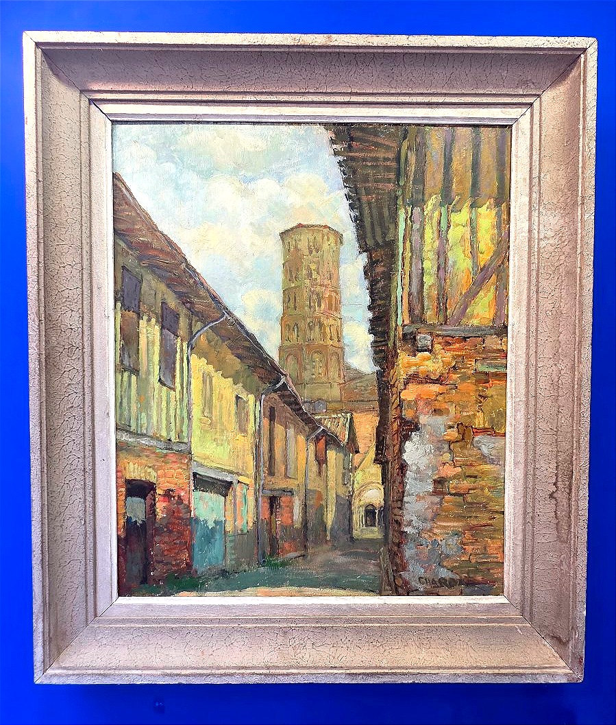 Charles Chardar (1885-1969) - View Of Medieval Alley And Roman Bell Tower In Occitania 