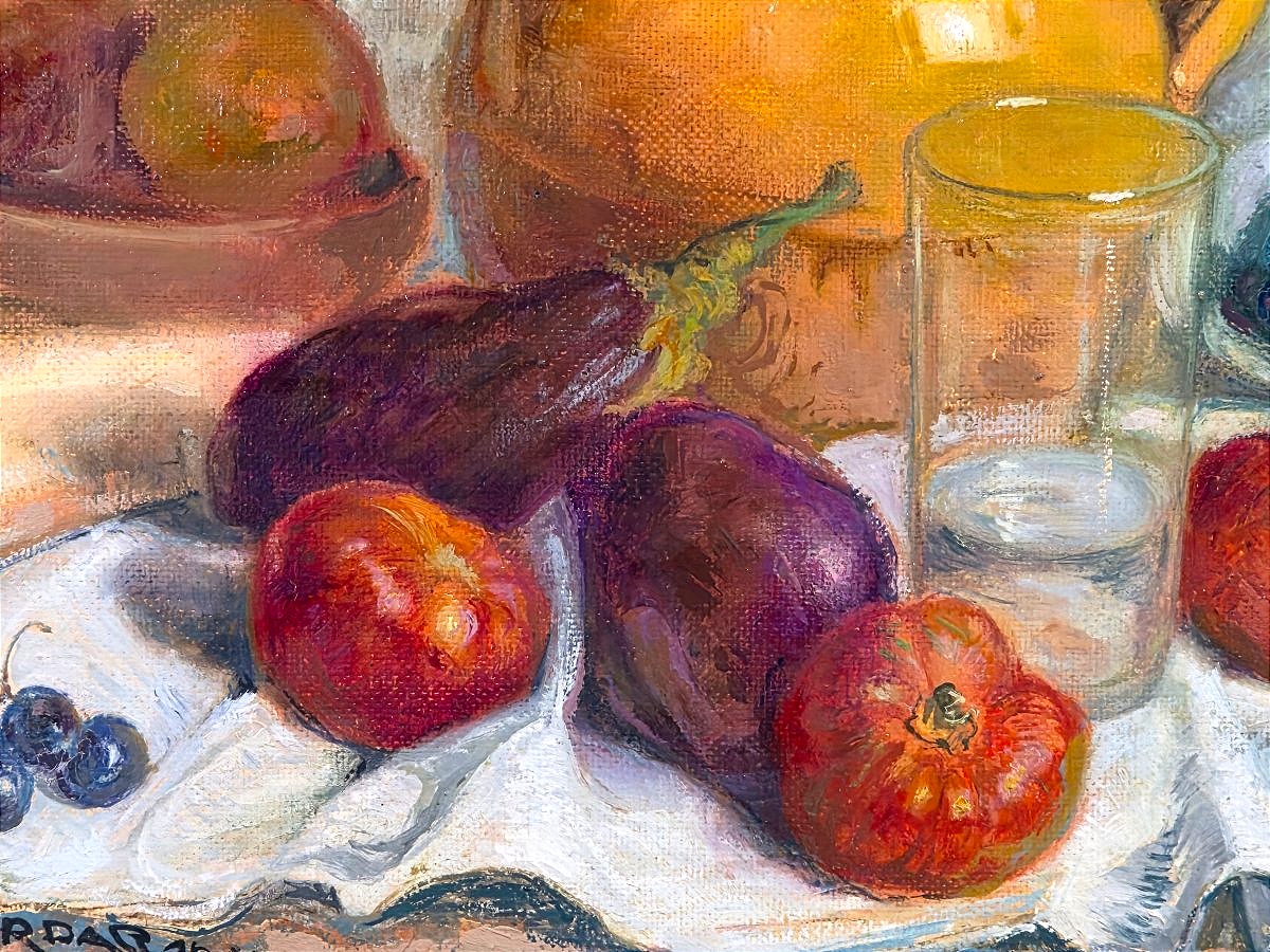 Tableau Nature Morte aux Aubergines et Cruche signé Charles CHARDAR (1885-1969) ​-photo-1