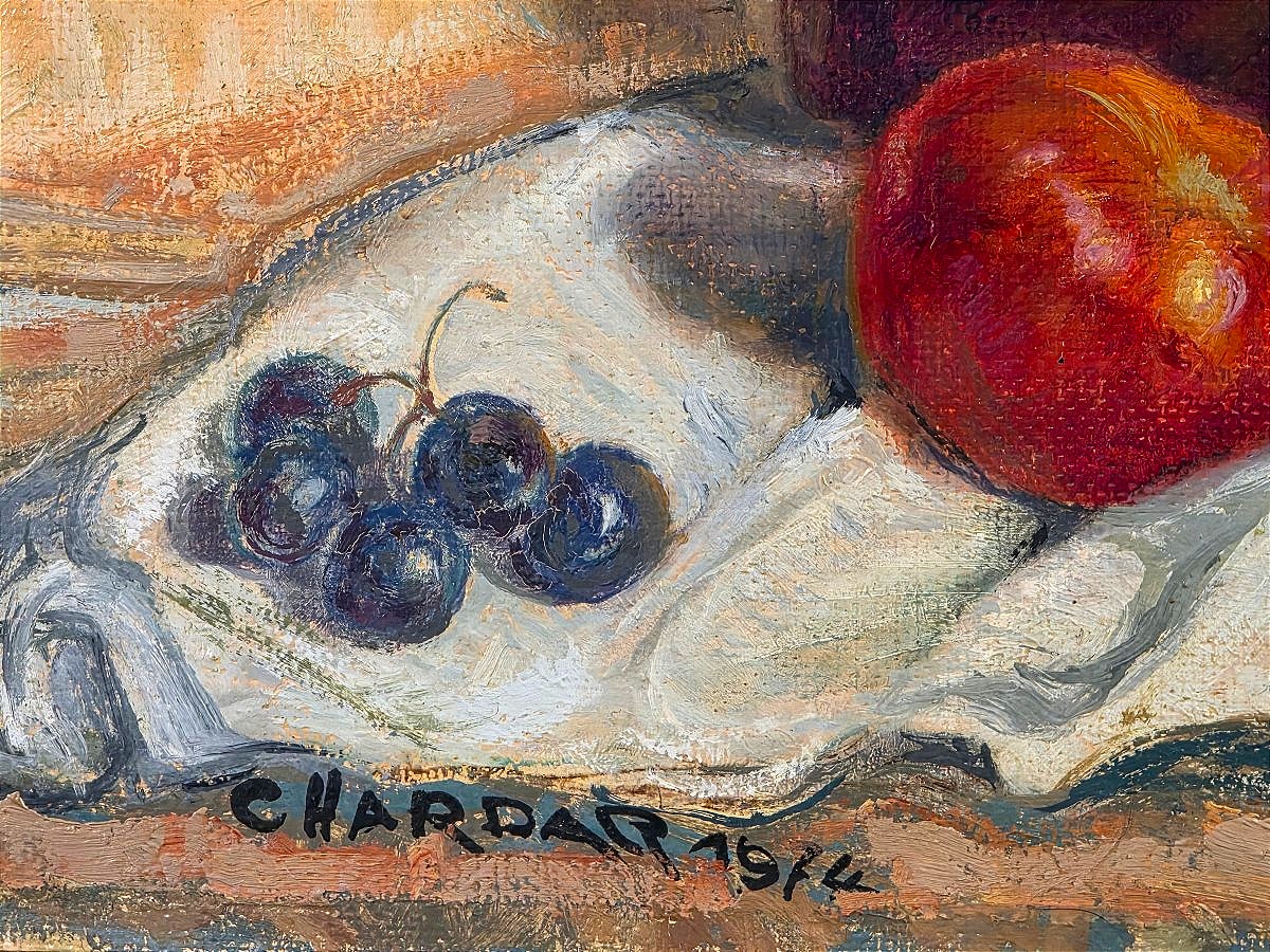 Tableau Nature Morte aux Aubergines et Cruche signé Charles CHARDAR (1885-1969) ​-photo-4