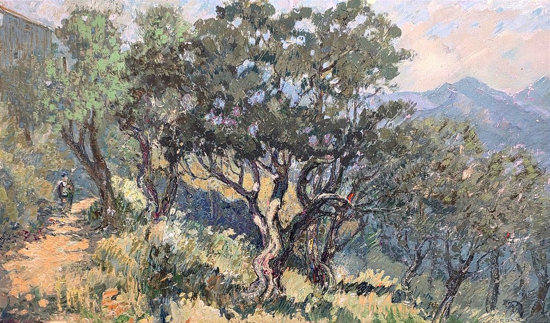 Charles Chardar (1885–1969), Lively Landscape: A Walker On A Path Lined With Olive Trees -photo-2