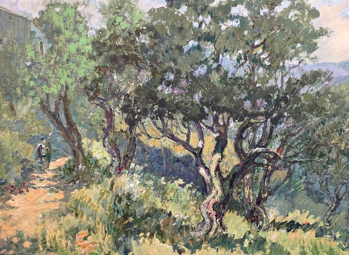 Charles Chardar (1885–1969), Lively Landscape: A Walker On A Path Lined With Olive Trees -photo-2