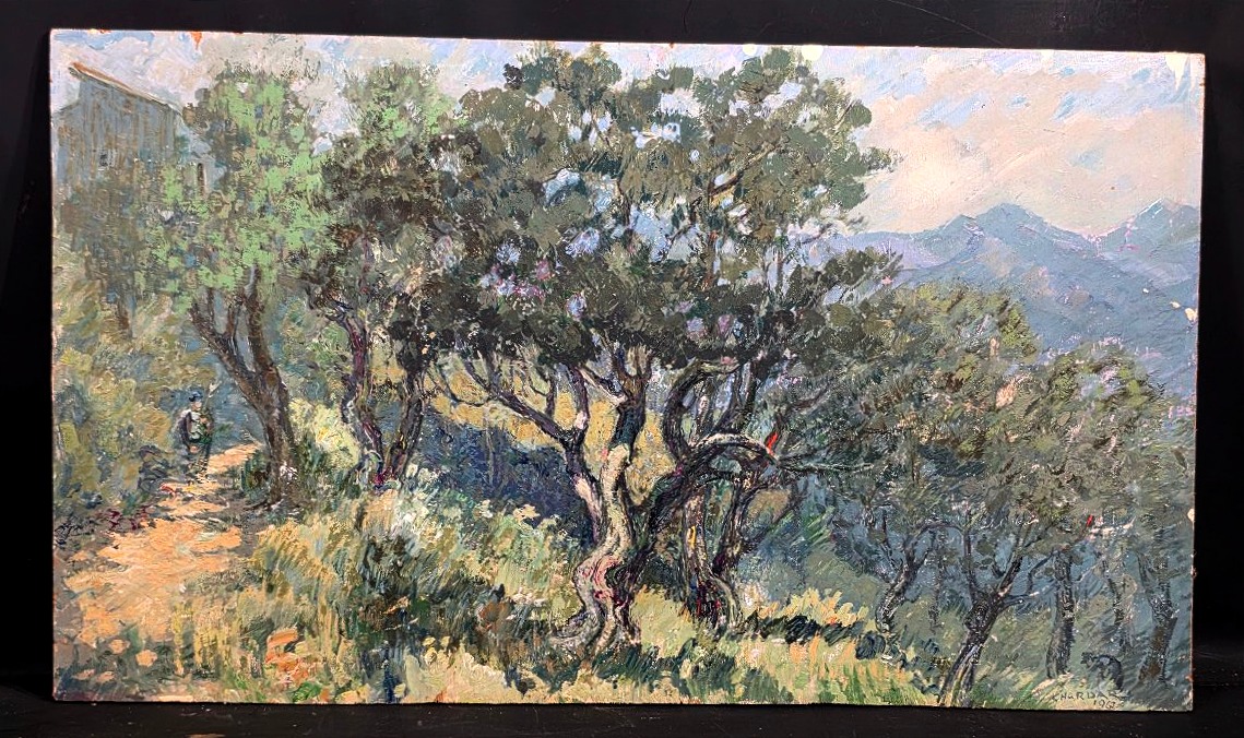 Charles Chardar (1885–1969), Lively Landscape: A Walker On A Path Lined With Olive Trees 