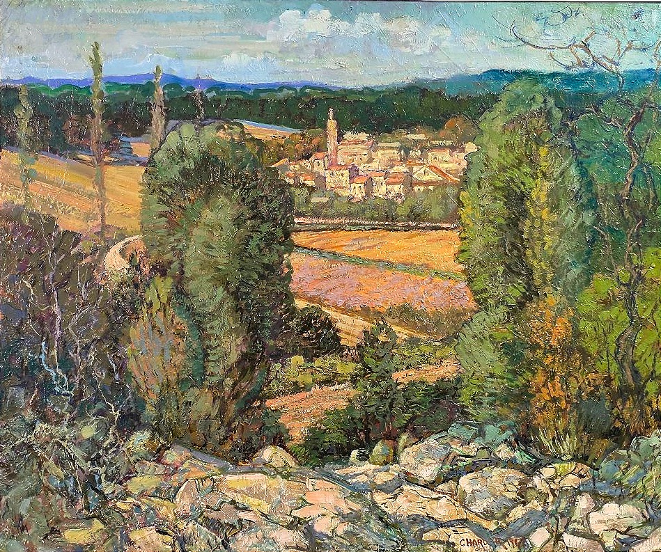 ​Charles CHARDAR (1885-1969) – Paysage de Provence aux oliviers et clocher (1962) -photo-2