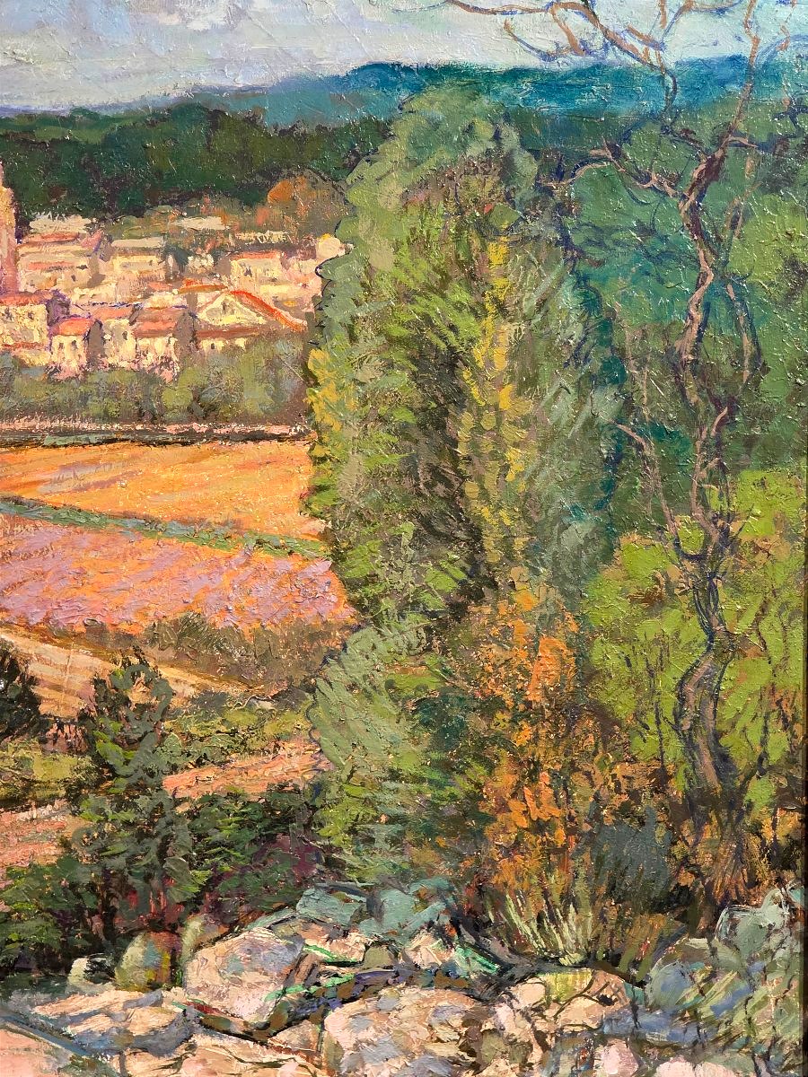 ​Charles CHARDAR (1885-1969) – Paysage de Provence aux oliviers et clocher (1962) -photo-1