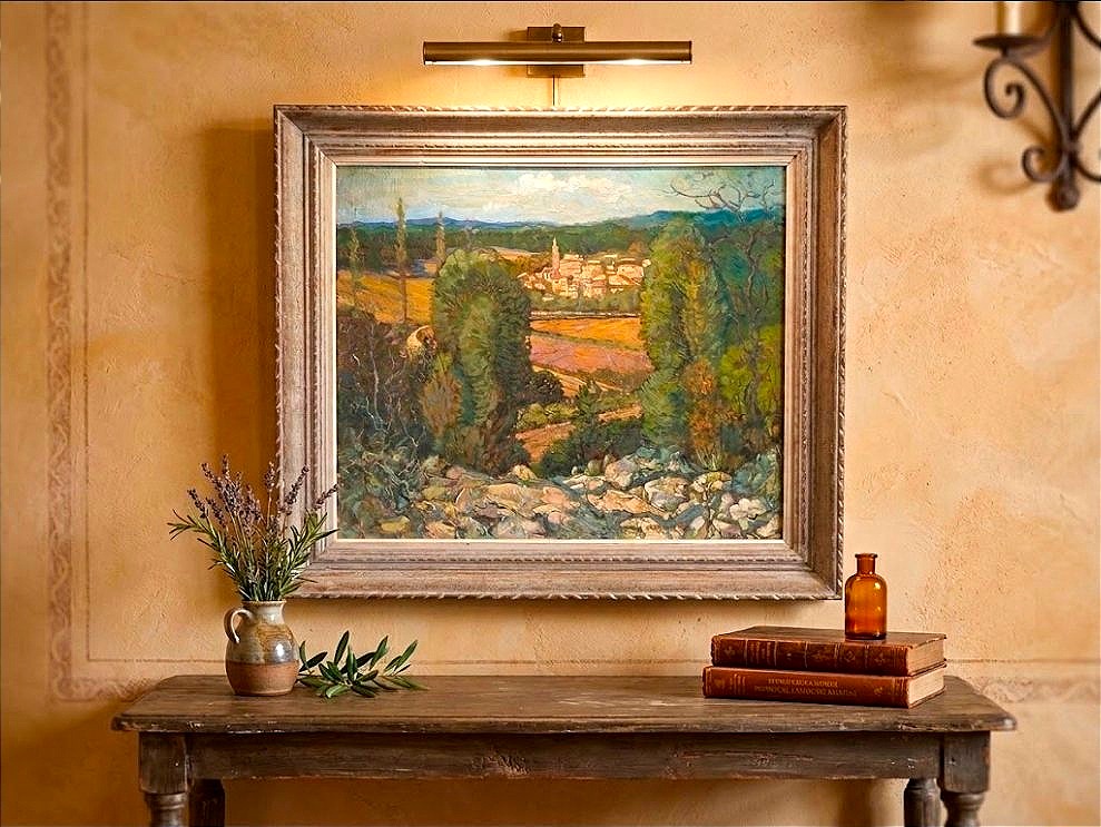 ​Charles CHARDAR (1885-1969) – Paysage de Provence aux oliviers et clocher (1962) -photo-4