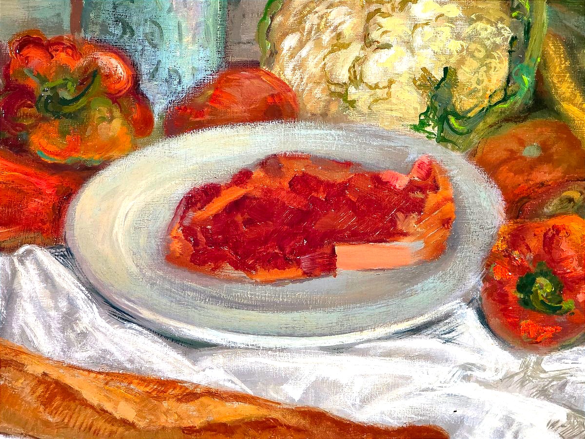 Tableau Grande Nature Morte Gourmande – Huile sur Panneau par Charles Chardar ​-photo-1