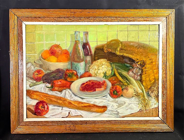 Tableau Grande Nature Morte Gourmande – Huile sur Panneau par Charles Chardar ​
