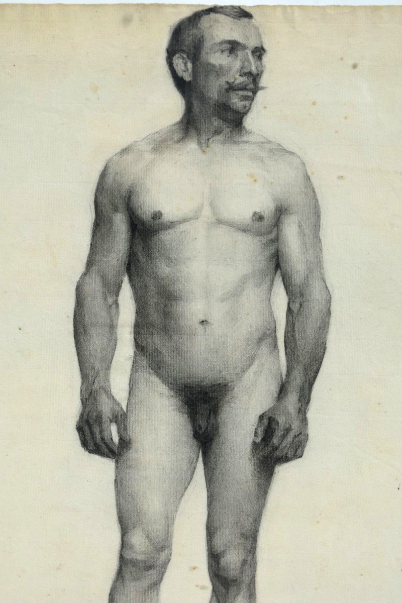 Table Old Drawing Naked Male Academic Man Signed Nineteenth Workshop-photo-3