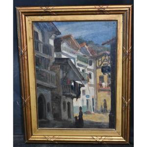 Old Basque Country Village Painting San Juan Signed Albert Pierre Bégaud 1901-1966