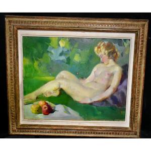 Oil Painting Odalisque Female Nude Signed Gaston Parison (1889-1959) Art Deco