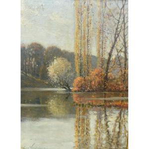 Riverside Landscape Oil Painting Signed Georges Andrique (1874-1964)