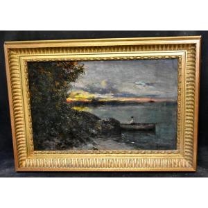 Painting Seascape Fisherman Sunset Barbizon Signed Adolphe Appian (1818-1898)