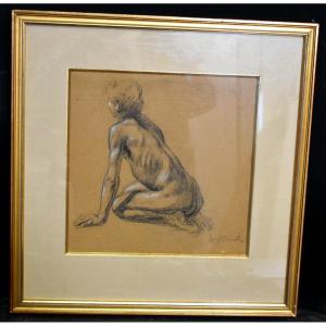 Pencil And Chalk Painting Academic Male Nude Signed Louis François Cabanes (1867-1947)