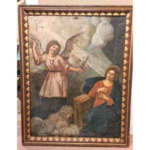 Old Oil Painting The Annunciation Italian School 17th Century Period