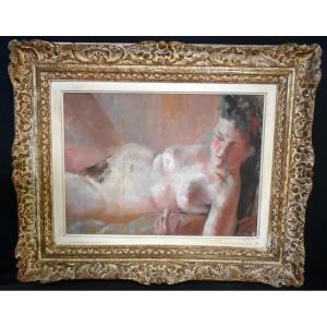Nude Female Oil Painting French School Signed 20th