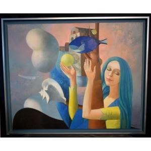 Painting Oil On Canvas The Dream Surrealist Scene Marta Shmatava 20th