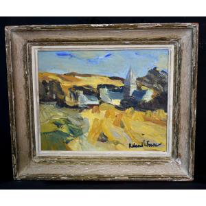 Oil Painting View Of Meuvaines Summer Normandy Signed Roland Lefranc (1931-2000)
