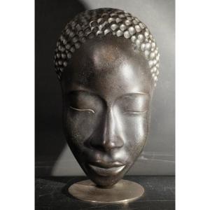 Sculpture en bronze masque africain Vienne Autriche Art Déco
