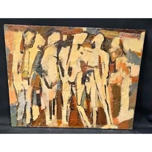 Tableau huile Farandole Personnages Signé Jan Jacob KATE III (1914-1996)